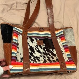 STS Colorful Striped Leather Tote Bag